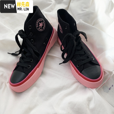 林先森腐女家甜酷少女高帮帆布鞋女秋季2020新款百搭学生ins潮街拍鞋子帆布鞋