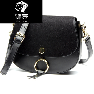狮壹（Lionone）韩版时尚潮流女包明星同款马鞍包磨砂牛皮圆环单肩斜挎包