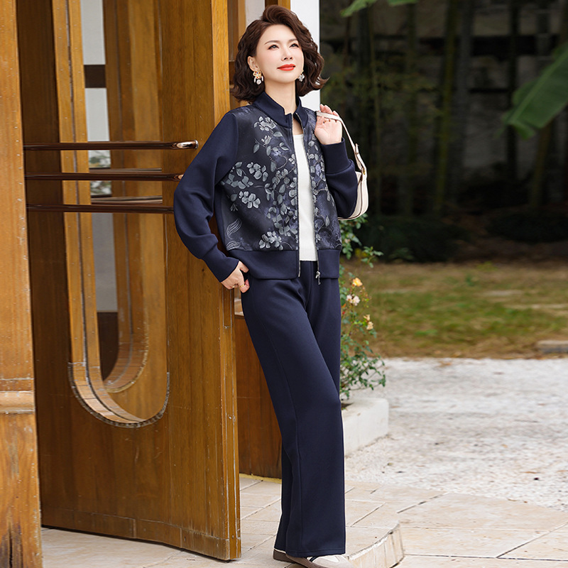中老年妈妈装运动套装时尚简约休闲两件套开衫+长裤春秋款衣服女