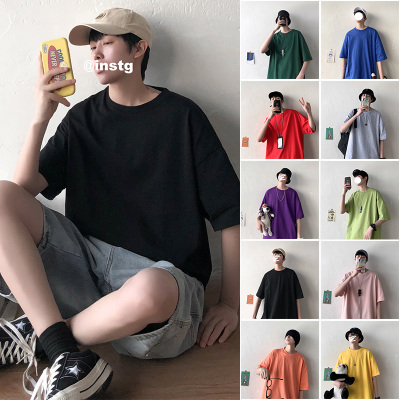 侯七爷(HOUQIYE)2021夏季新款纯色短袖T恤男韩版潮流纯棉港风白色半袖打底衫男装