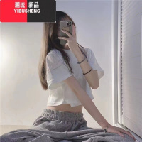 YIBUSHENG短款t恤女学生2024季新款韩版纯色宽松高腰ins短袖上衣