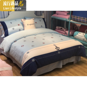 棉儿童卡通床上四件套棉贴布绣被套男孩女孩床单航海1.5米床 三维工匠