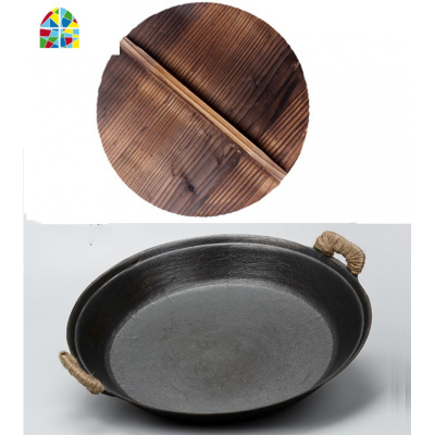 老式铸铁煎锅双耳生铁煎锅燃气灶用平底锅无涂层家用商用摊大饼锅 FENGHOU 40cm无盖