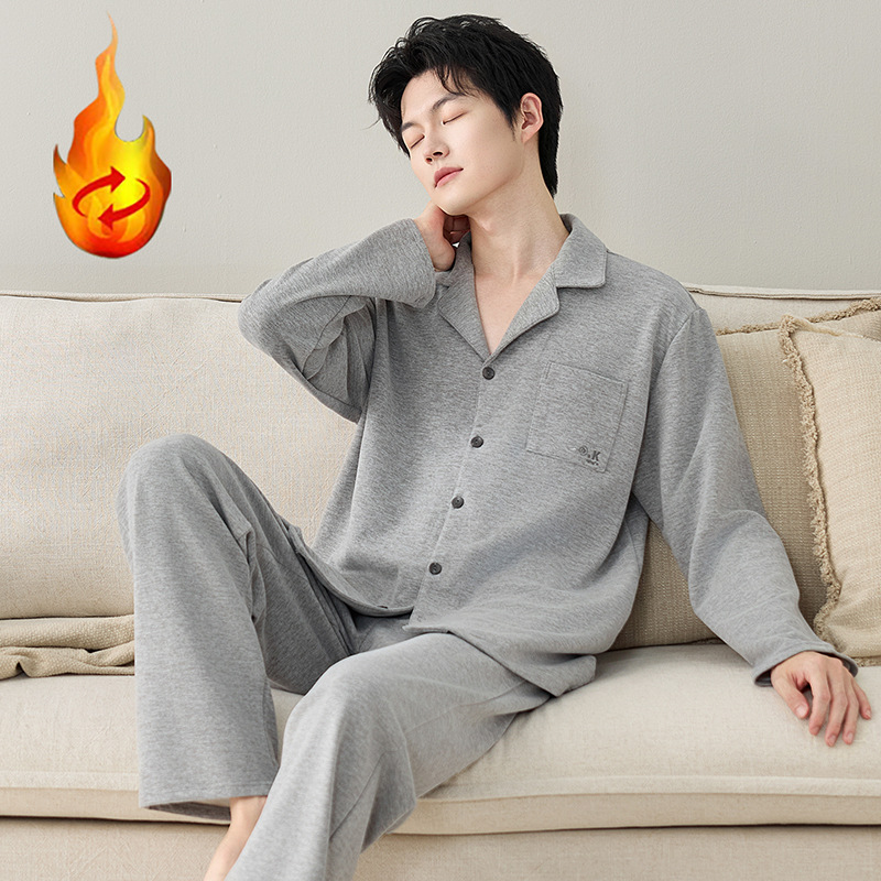 蚕丝羊毛德绒男士睡衣秋冬款长袖套装青年蓄热保暖男款休闲家居服