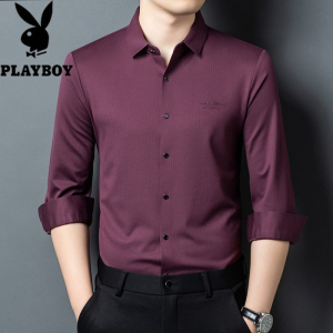 花花公子品质秋冬新款男装无痕免烫长袖男士衬衫商务休闲中老年大码衬衣服