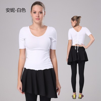 珂卡慕(KEKAMU)MTP瑜伽服女春夏健身T恤短袖舞蹈服上衣后背抽绳训练衣