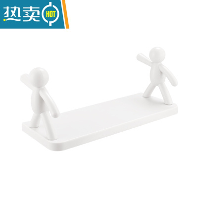 敬平小人卫生间置物架浴室洗漱台收纳器免打孔墙上壁挂式化妆品整理 白色 [1个装]浴室置物架