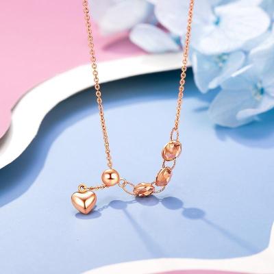 老庙黄金18K金项链Au750玫瑰金爱心流苏吊坠套链约45cm