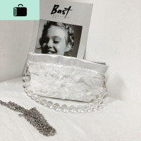 复古蕾丝单肩手提仙女包2020夏天温柔斜挎珍珠迷你水桶包搭裙子配NEW LAKE 花边包配全套两个链条女士单肩包