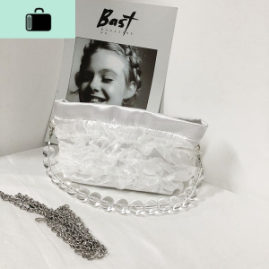 复古蕾丝单肩手提仙女包2020夏天温柔斜挎珍珠迷你水桶包搭裙子配NEW LAKE 花边包配全套两个链条女士单肩包 花边包配全套两个链条