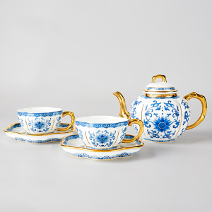 Gao Chun Ceramics 高淳陶瓷小金枝描金珐琅彩描金骨瓷茶具套装茶杯茶壶高端家用功夫中式