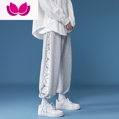 七斓运动卫裤男高街潮牌垂感宽松束脚裤子美式百搭男裤夏季薄款休闲裤