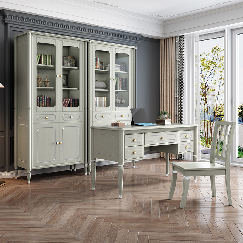 现代简约美式轻奢书桌书柜ml-201组合书房实木写字桌办公桌椅家用书法