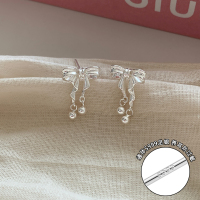 s999纯银蝴蝶结小流苏耳环2025新款女耳钉轻奢高级感气质大气送女朋友老婆情人节七夕生日礼物