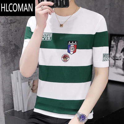 HLCOMAN夏季新款冰丝短袖T恤男薄款凉感修身半袖体恤衫圆领百搭休闲上衣