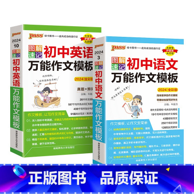 语文+英语作文模板2本 初中通用 [正版]2024新图解速记初中语文作文模板精彩语段实用素材七年级八九年级中考满分作文大