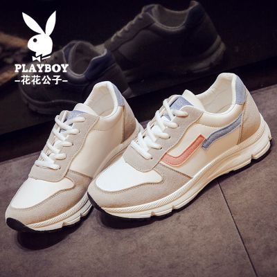 精品特卖-花花公子PLAYBOYins运动鞋女跑步皮面学生韩版百搭春秋小白平底老爹休闲