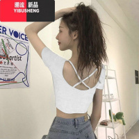 YIBUSHENG2024年新款网红短袖t恤女ins火后背镂空修身显瘦短款露脐上衣
