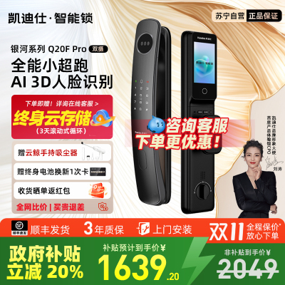 凯迪仕Q20FPro双摄猫眼大屏人脸指纹密码锁智能锁入户门锁