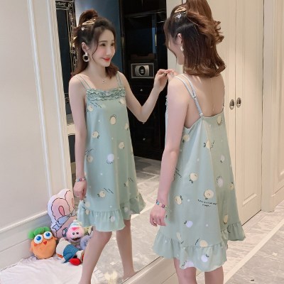 SUNTEK棉睡裙女夏季薄款可爱学生家居服女士棉宽松吊带睡衣裙子夏天