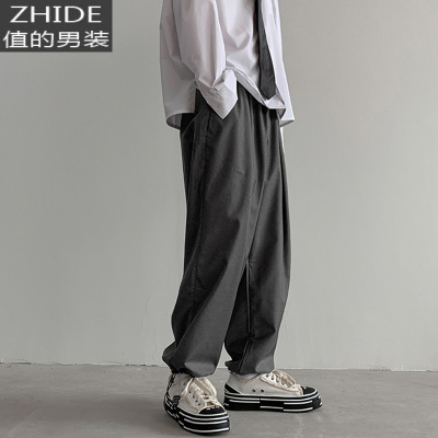 SUNTEK@ 港风垂感休闲裤男春季宽松潮流痞帅束脚休闲哈伦西装裤西裤