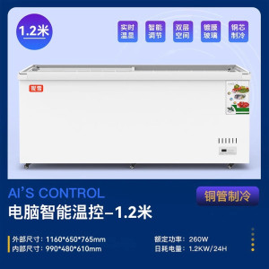 1.2米长卧式岛柜展示柜超市商用大容量冰柜超市冷柜鱼肉冷冻保鲜柜两用