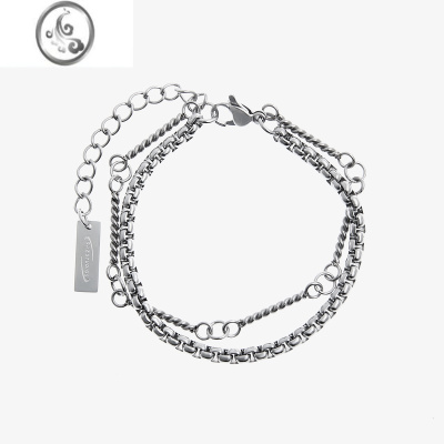 JiMivibe日系复古2023SS双层钛钢手链男潮ins轻奢小众简约高级感手饰