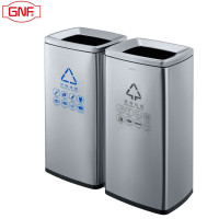 GNF两分类不锈钢垃圾桶(30L*2)无盖直投大号商用果皮桶酒店商场地铁办公室影城走廊过道双分类垃圾桶