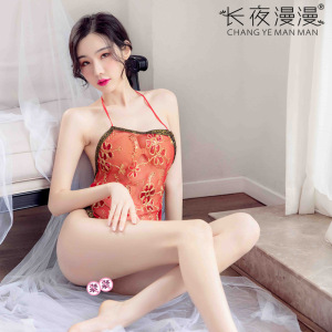 长夜漫漫 女式情趣睡衣唐装外套肚兜情趣内衣古典宫廷透视新娘装大红色肚兜古风诱惑性感刺绣古装贵妃服夫妻助情成人用品