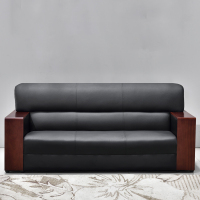 昇恒轩 办公沙发实木皮沙发黑色黑红沙发西皮三人位简约现代办公室沙发商务接待会客
