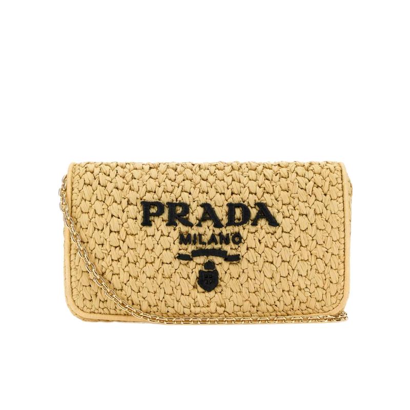 普拉达(PRADA)女士拉菲草翻盖单肩包时尚百搭配饰斜挎包手提包出