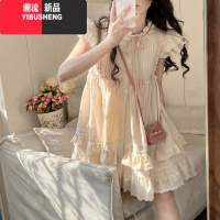 YIBUSHENG杏黄小飞袖连衣裙女季日系木耳边裙子娃娃裙可爱甜美初恋系短裙