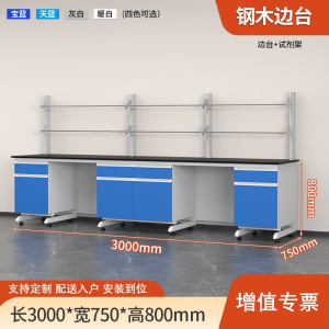 易企采 300CM钢木边台带试剂架 实验室测试化验操作工作台耐酸碱试剂台 单位:张