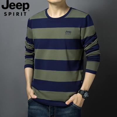 JEEP SPIRIT长袖T恤男春秋新款休闲中条纹打底衫潮2011