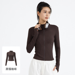 新款条纹修身运动外套薄款糯弹罗纹长袖瑜伽服外套女