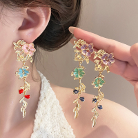 多巴胺彩色花朵流苏耳环女度假风新款耳钉独特气质时尚夸张耳饰送女朋友老婆情人节七夕生日礼物