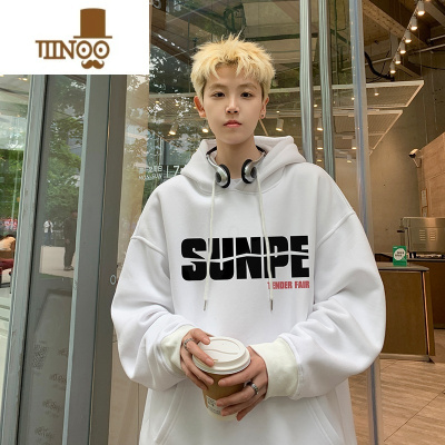 YANXUhiphop美式复古潮牌卫衣男款oversize痞帅青少年连帽外套