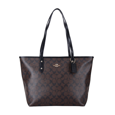 蔻驰（COACH）奥莱款女士卡其白色真皮牛皮手提单肩托特包