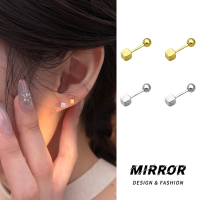 999纯银拉丝方块防丢螺丝耳钉男女耳环耳饰小众简约设计新送女朋友老婆情人节七夕生日礼物