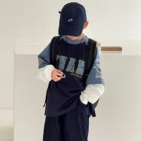 男童假两件长袖T恤春秋款2026新款儿童春装卫衣男孩春季打底衫潮