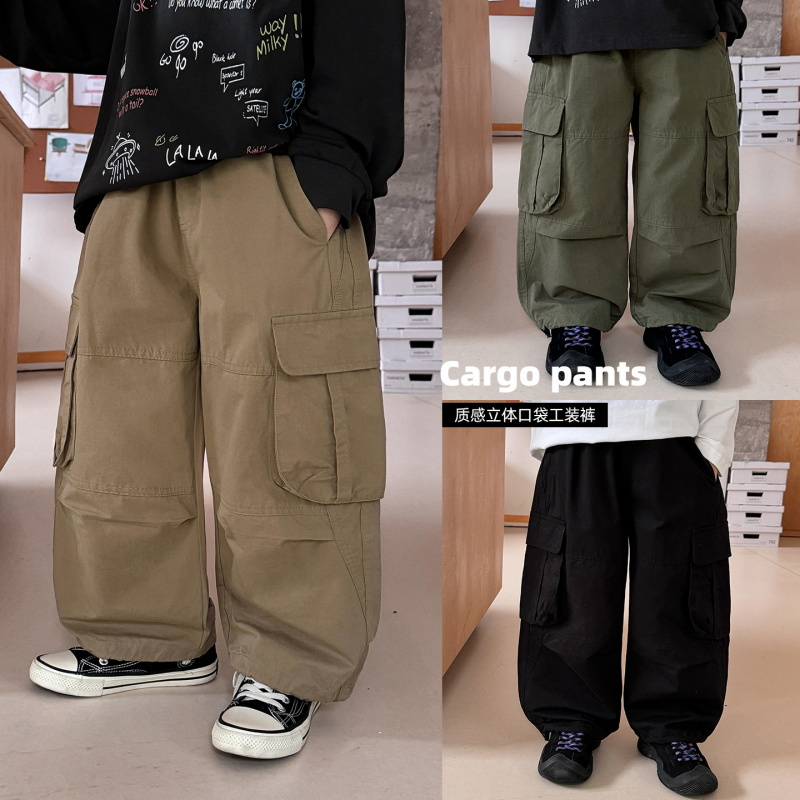 童酷男童秋款织里童装纯色百搭中小童工装裤立体口袋儿童裤子