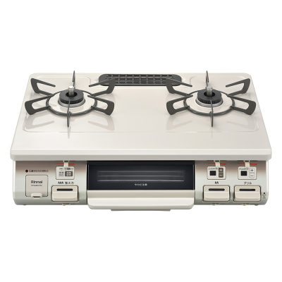 日本进口林内液化气灶基础版台式两眼头日系煤气炉烤箱单面烤高配RT64MH7R2-CL LP水晶涂层面板白色左大火