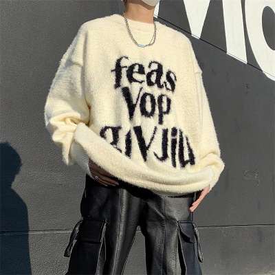 毛衣男春秋新款美式高街套头针织衫慵懒风宽松字母潮牌毛线衣外套