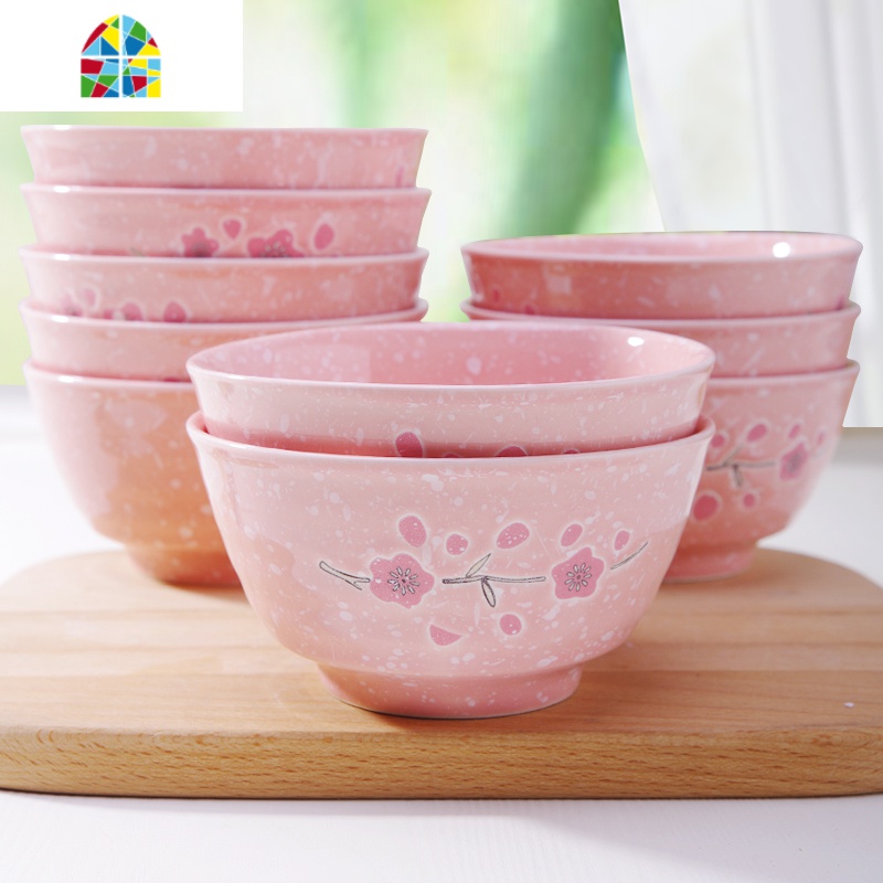 饭碗加厚防烫餐具4.5英寸陶瓷米饭碗10个碗筷碗碟套装家用5寸小碗 FENGHOU 5英寸童趣古式碗8个碗花面随机