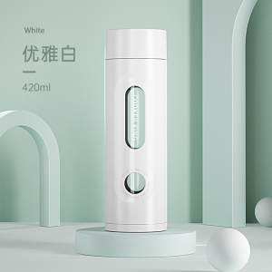 炊大皇便携大容量运动水杯塑料杯办公家用简约泡茶双层隔热防烫玻璃水杯GCS42A7