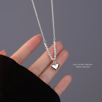 s925纯银转运珠爱心吊坠项链韩版小众极简设计感质感情人节锁骨链送女朋友老婆情人节七夕生日礼物