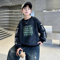 男童加绒加厚卫衣新款大男孩打底衫一体绒痞帅儿童秋冬装衣服