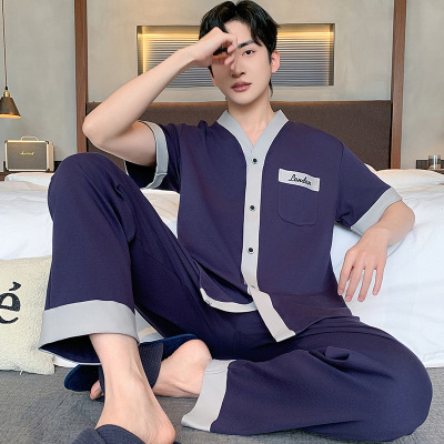 2026新款睡衣男款夏季薄款开衫短袖短裤仿棉拉架可外穿家居服套装_1