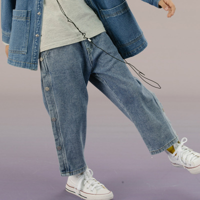 儿童春装女童牛仔裤6岁小女孩喇叭裤7儿童长裤8中大童裤儿童中性纽钉