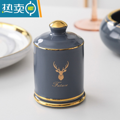 敬平牙签盒轻奢北欧ins陶瓷牙签筒创意家用牙签桶罐酒店专用餐厅便携 灰 牙签筒10641